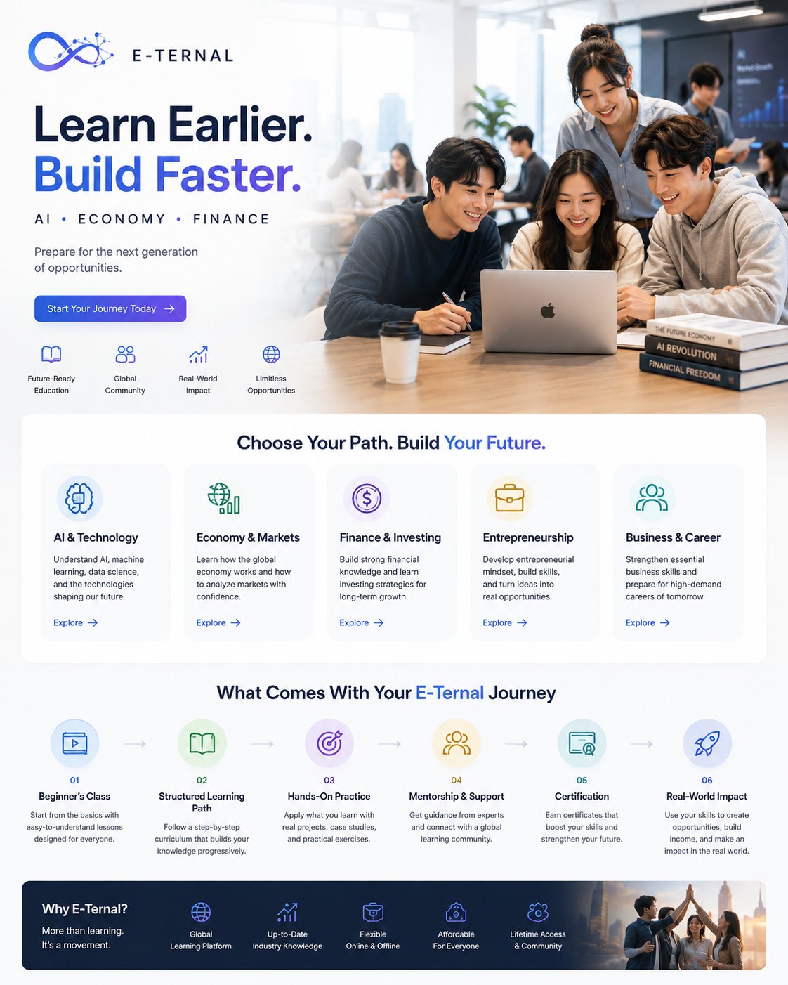 E-Ternal academy overview: learn earlier, build faster with AI, economy, and finance